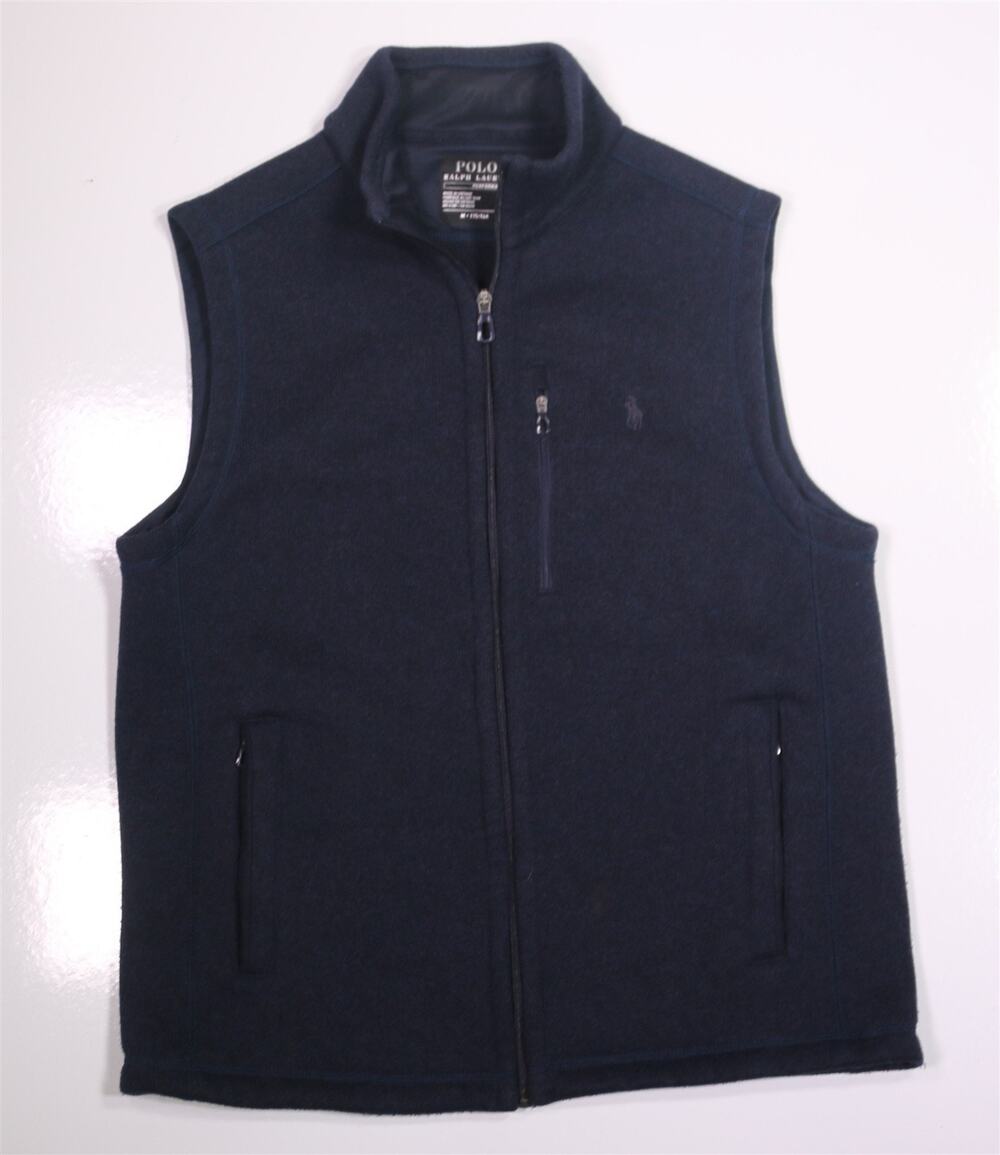 Polo Ralph Lauren Men's Navy Blue Knit Zip Front Jacket Vest Performance Medium